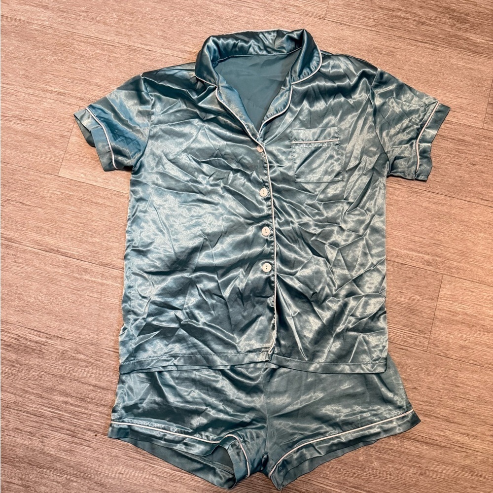 Lyaner Women's Satin Pajama Set Moody Blue